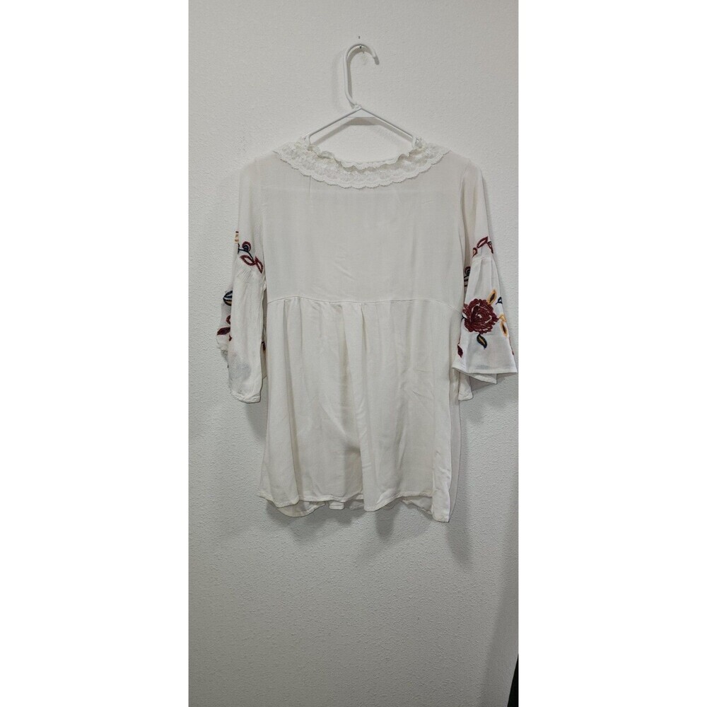 Blu Pepper Women's Ivory Boho Embroidered Peasant  Blouse Bell Sleeve Top Size M - Picture 5 of 5